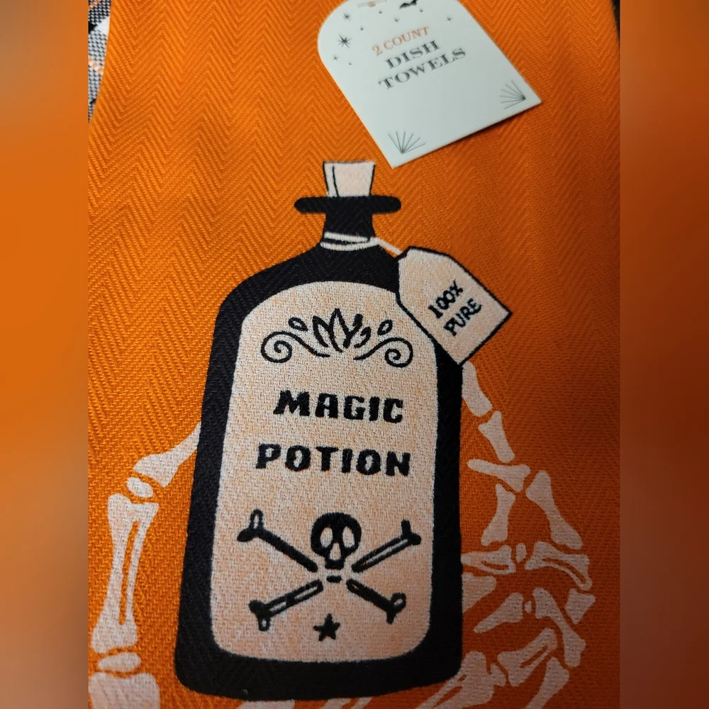 Halloween kitchen towels Orange Magic potion
